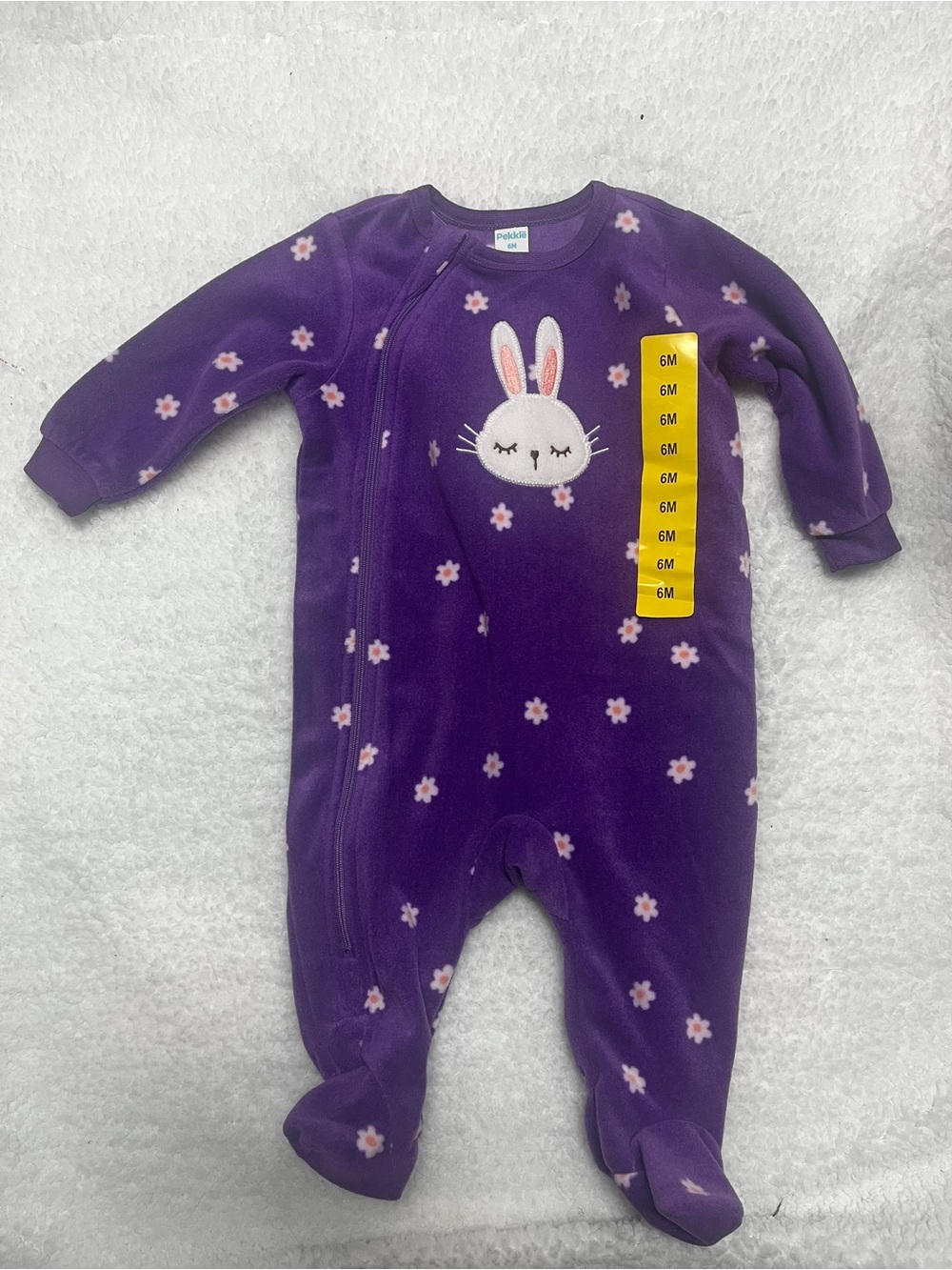 4/25$ Pekkle Purple Bunny Appliqué Footed One-Piece for Babies - 6M